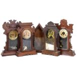 Four gingerbread style mantel clocks, etc