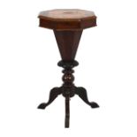 Victorian inlaid walnut octagonal sewing/work table