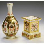 Royal Crown Derby 'Old Imari' pattern bud vase and low candle column