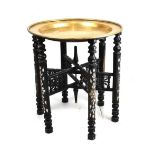 Ebonised and inlaid brass top Benares style table