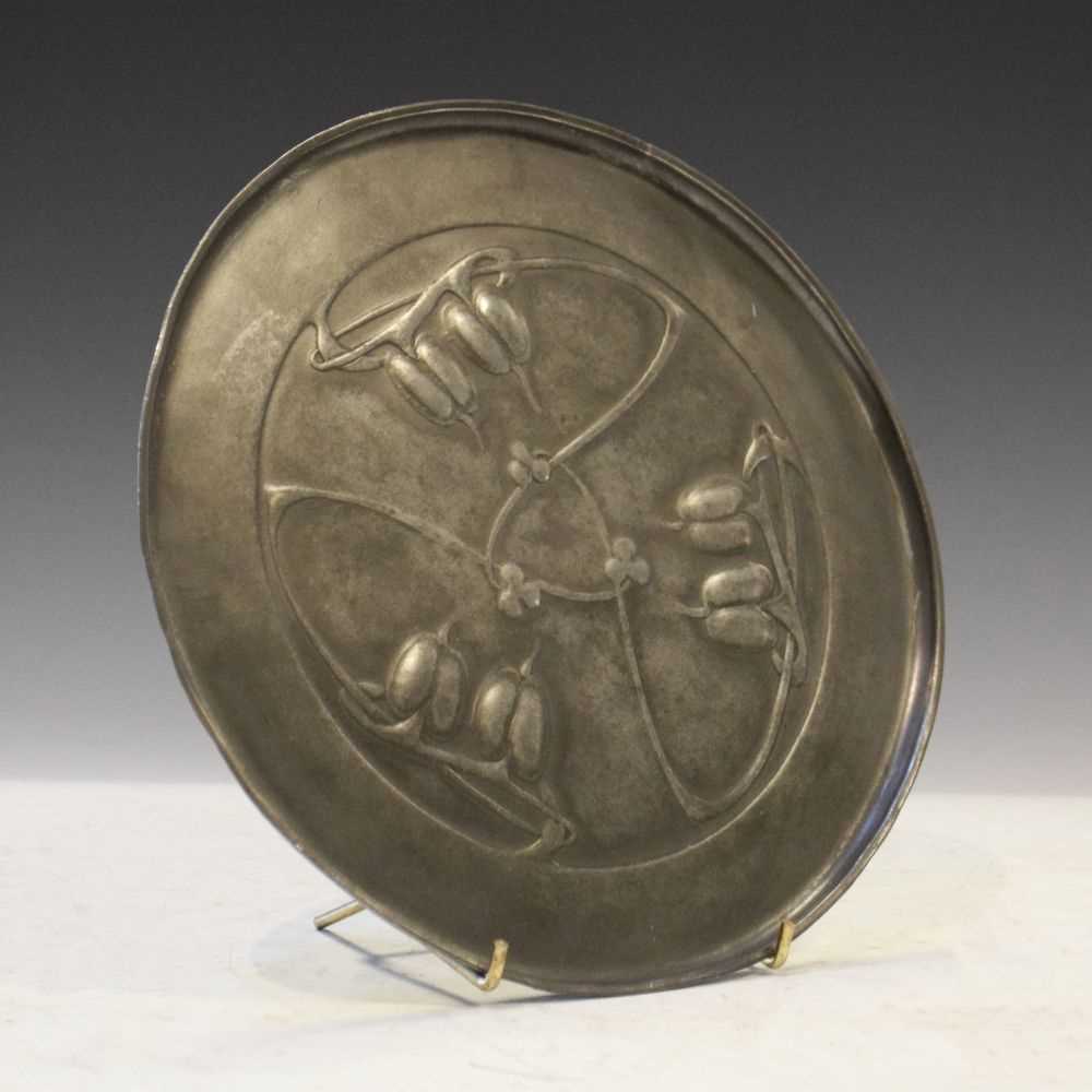 Tudric pewter circular tray after a design by Archibald Knox