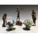 Group of figures to include spelter figure of an Art Deco dancer, etc.