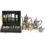 Silver plated canteen, together with an EPNS Viners three-piece tea set