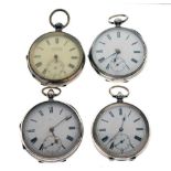 Four silver and white metal cased pocket watches