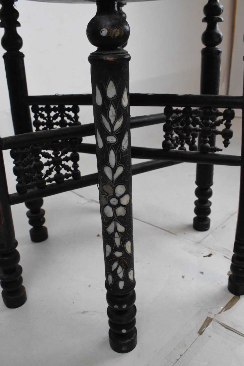 Ebonised and inlaid brass top Benares style table - Image 9 of 14