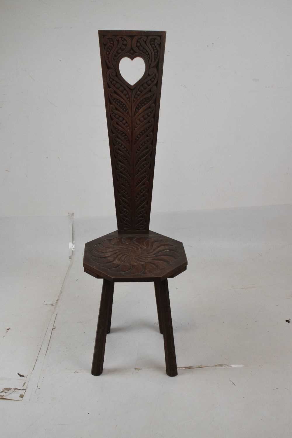 Spinning chair with carved decoration together with a similar stool - Image 9 of 15