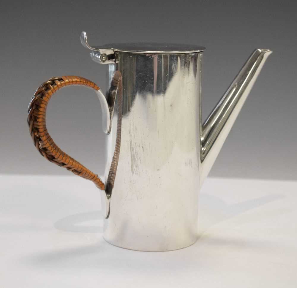 Mid 20th Century silver-plated coffee pot with wicker wrapped handle