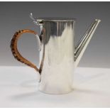 Mid 20th Century silver-plated coffee pot with wicker wrapped handle