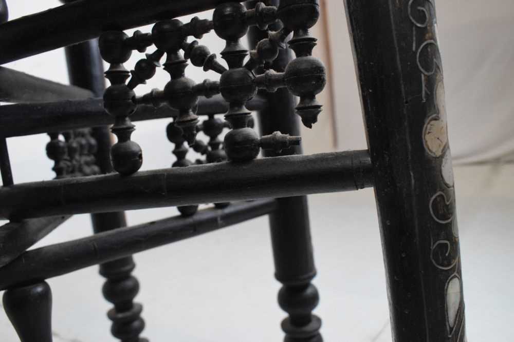 Ebonised and inlaid brass top Benares style table - Image 12 of 14