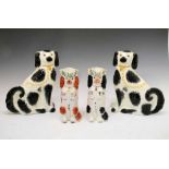 Staffordshire spaniel jugs, and two large spaniels