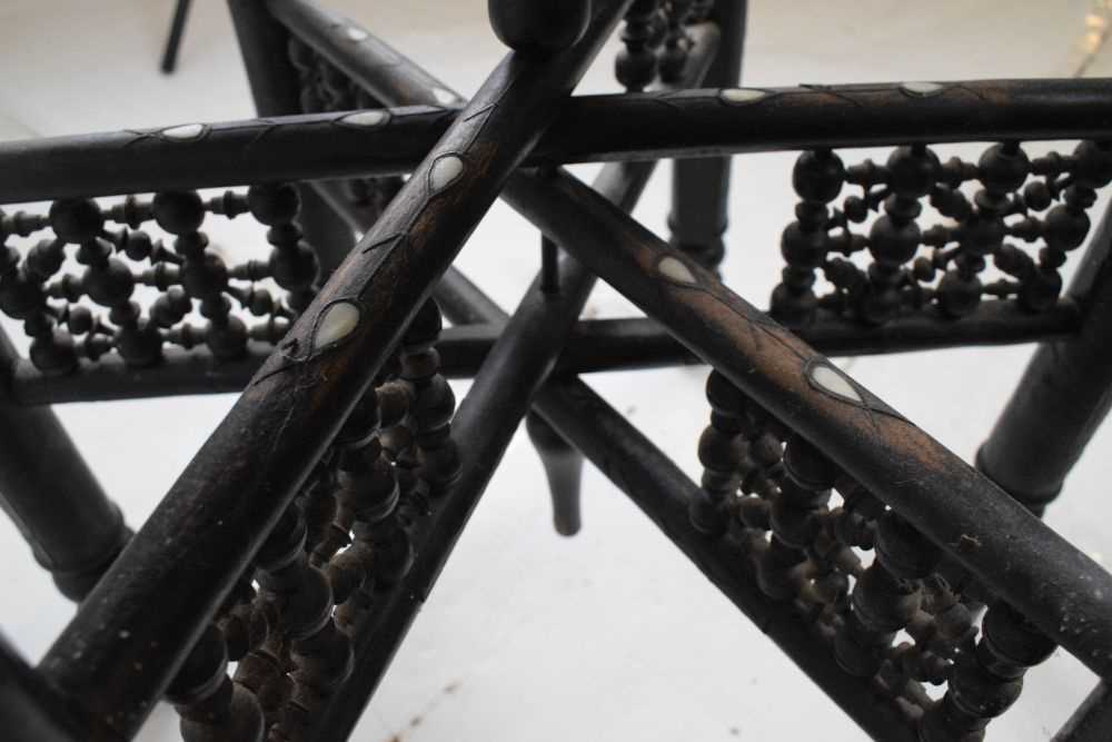 Ebonised and inlaid brass top Benares style table - Image 14 of 14