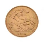 Gold coin - George V half sovereign, 1914