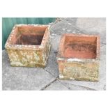 Pair of square terracotta garden planters