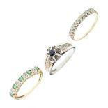 Three 9ct gold gem set dress rings (3)