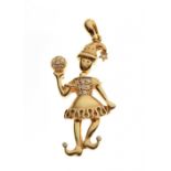 Diamond set yellow metal articulated clown pendant
