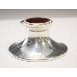 George V silver capstan inkwell with hinged lid having enamel decoration