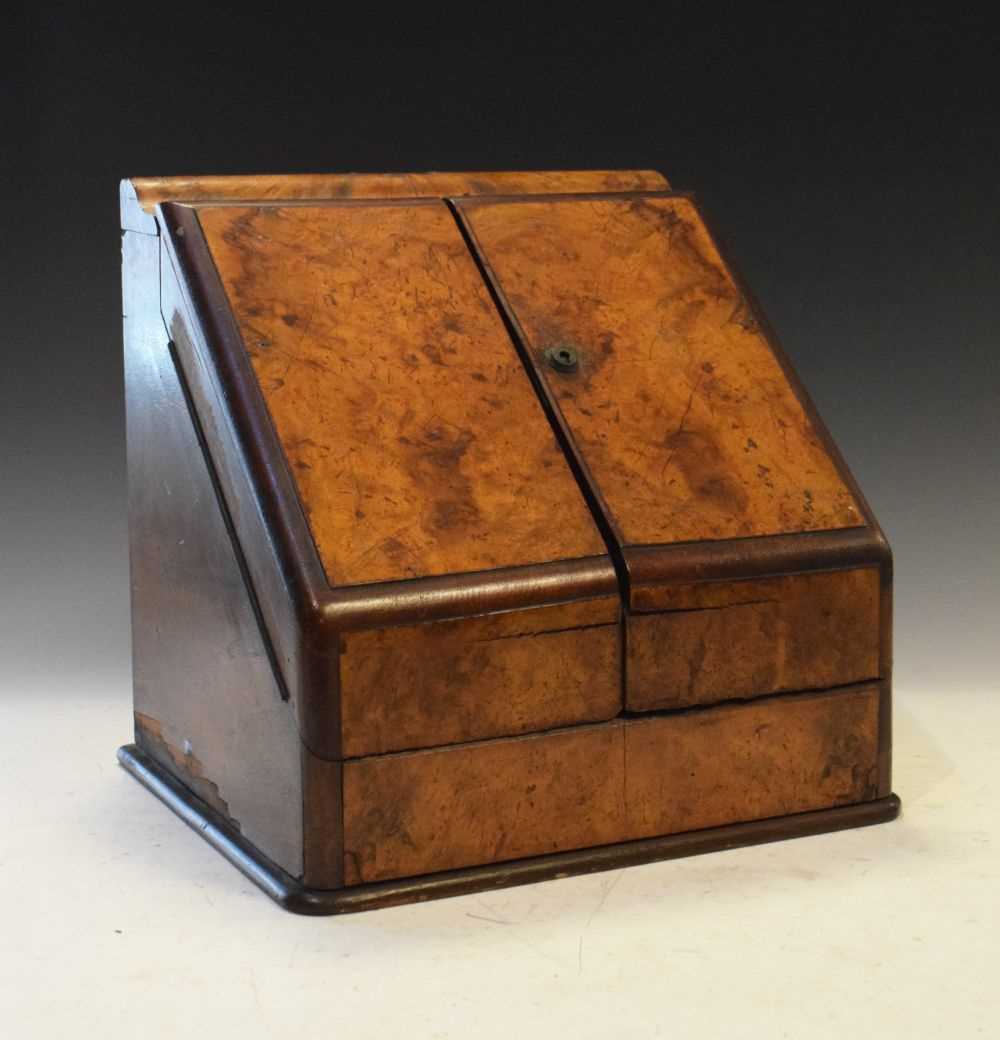 Edwardian figured walnut stationery box of sloping form