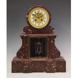 Late 19th Century French rouge marble drum-head mantel clock