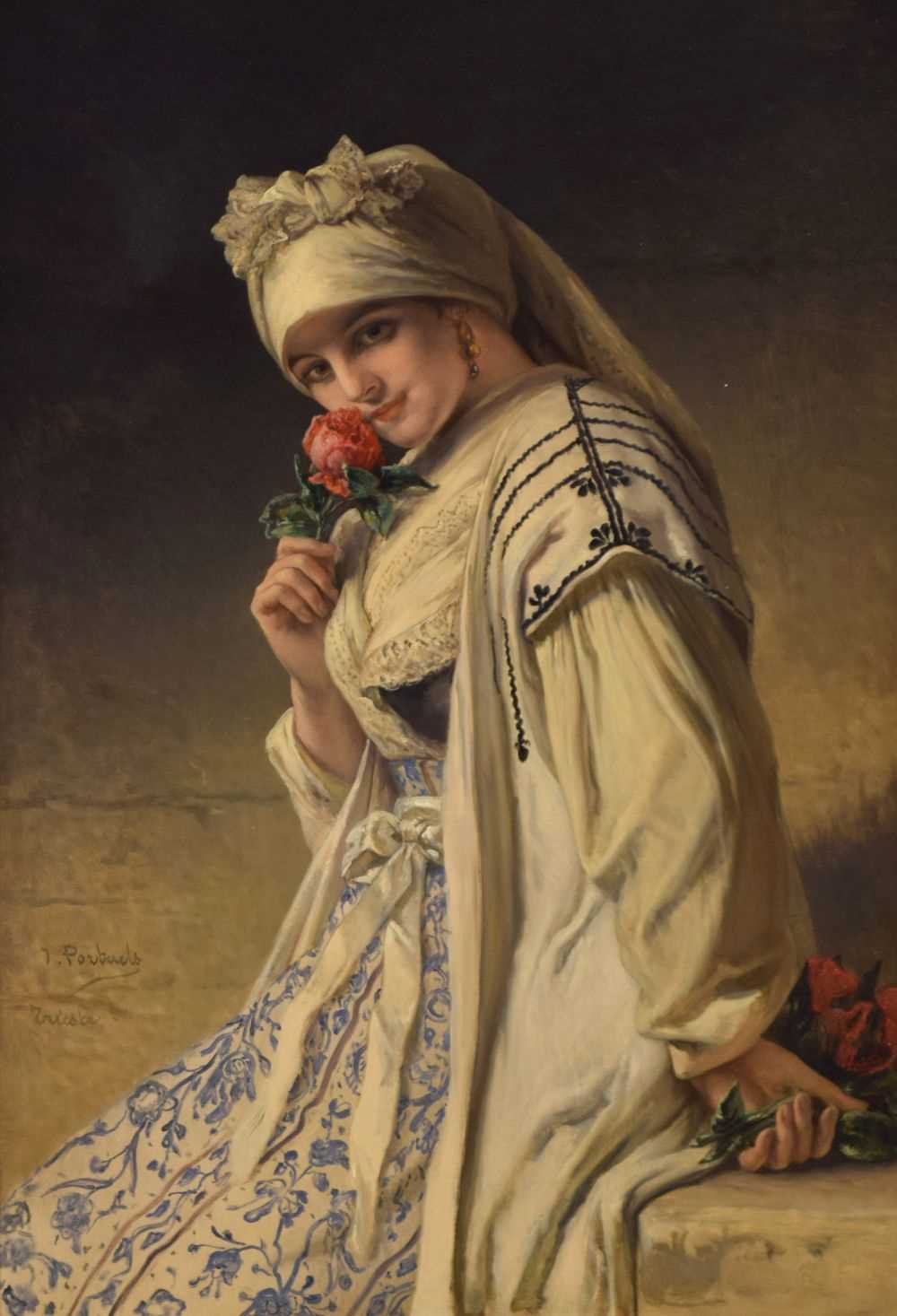 Follower of Jean Francois Portaels, (Belgian, 1818-1895) - Oil on canvas - 'Fragrance of a Rose