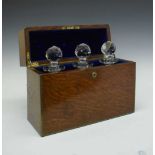 Late Victorian or Edwardian brass-bound oak-cased three bottle decanter box