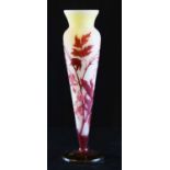 Galle cameo vase - red glass overlaid on frosted body with citron tinting