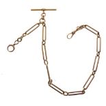 18ct gold trombone and belcher link chain and Albert chain, 56g gross approx