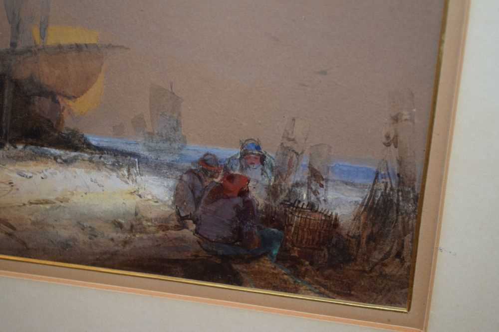 'David Cox' - Mid 19th Century watercolour - Fishermen near boats at low tide - Image 5 of 7