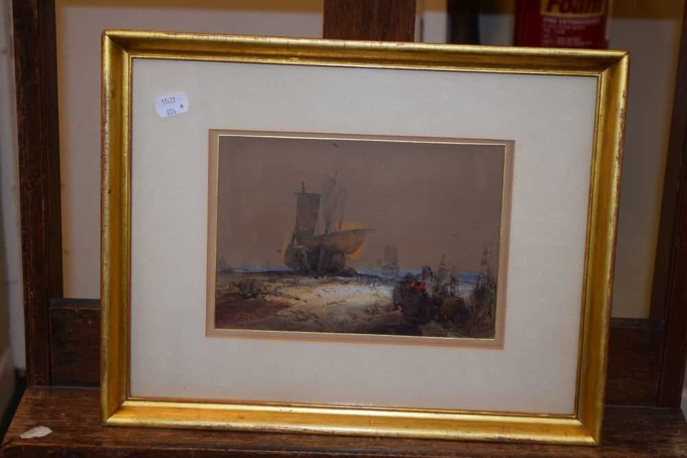 'David Cox' - Mid 19th Century watercolour - Fishermen near boats at low tide - Image 3 of 7