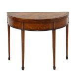 Edwardian George III-style inlaid satinwood and rosewood demi-lune foldover card table