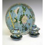 20th Century Chinese cloisonne enamel tray and cups