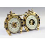 Equestrian Interest - Early 20th Century combination desk clock and barometer