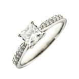 Platinum single stone diamond ring,