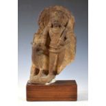 Indian carved buff stone figure of Skanda / Kartikeya