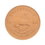 South African 1oz fine gold Krugerrand coin, 1980