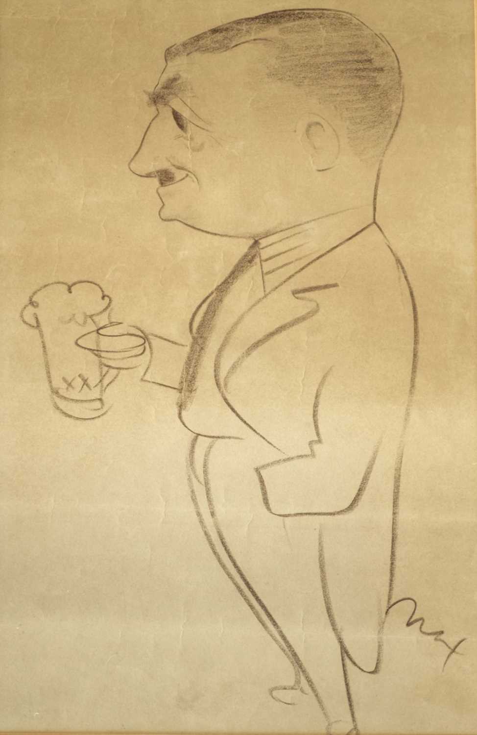 Max Beerbohm (1872-1956) - Chalk - Portrait of a gentleman holding a pint of beer