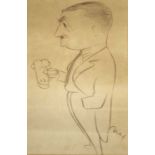 Max Beerbohm (1872-1956) - Chalk - Portrait of a gentleman holding a pint of beer