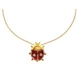 18ct gold, diamond and enamel ladybird brooch pendant,