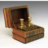 Unusual 20th Century rectangular decanter box,with gilt decorated spirit decanters and glasses