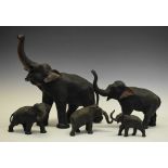 Group of five Japanese bronze graduated elephants, Meiji period