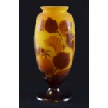 Galle cameo vase - amber glass overlaid on frosted ginger body, cut with leaves