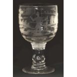 Hunting interest: Large 19th Century wheel-engraved glass rummer