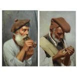 Salvatore Maresca (Italian circa 1900) - Oil on board - Pair of studies of pipe smokers