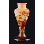 Galle cameo vase - amber glass overlaid on frosted peach body, cut with grape and vine