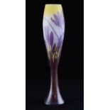 Galle cameo vase - lilac glass overlaid on opaque and citron tinted body, cut with irises
