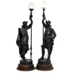 After Auguste Poitevin (France 1819-1873) - Large pair of spelter figural lamps