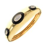 18ct gold, diamond and black enamel hinged bangle,