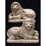 Rare pair of late 16th or early 17th Century carved limewood recumbent lions