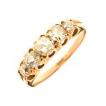 Yellow metal (18) five-stone diamond ring, old-cut, 3g gross approx - TBC