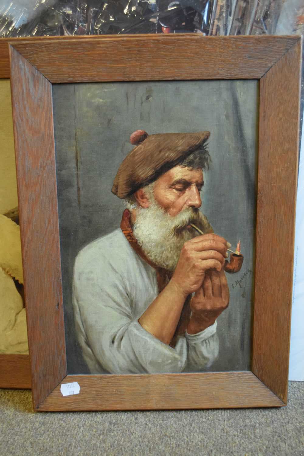 Salvatore Maresca (Italian circa 1900) - Oil on board - Pair of studies of pipe smokers - Image 2 of 7