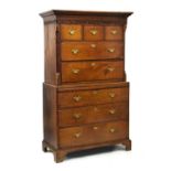 George III oak chest on chest or tallboy, of small proportions